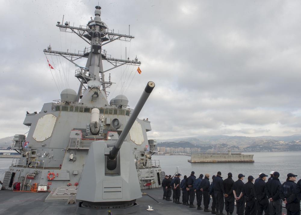 USS Bulkeley departs Malaga, Spain