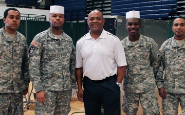 Retired Redskins player Brian Mitchell visits District National Guard soldiers