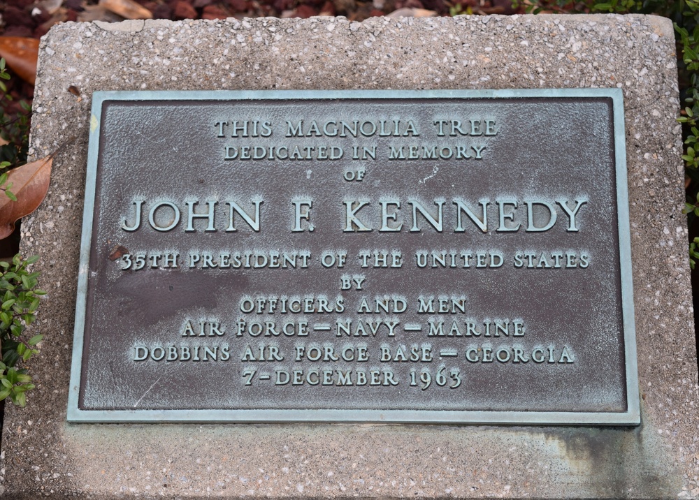 JFK memorial tree plaque