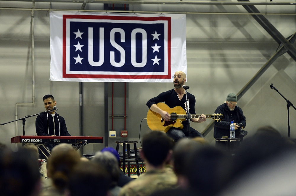 Chris Daughtry entertains troops during USO Tour at Bagram Air Field