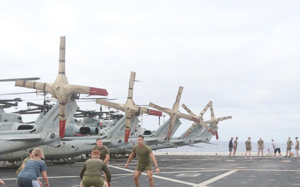 U.S. Marines PT with family members