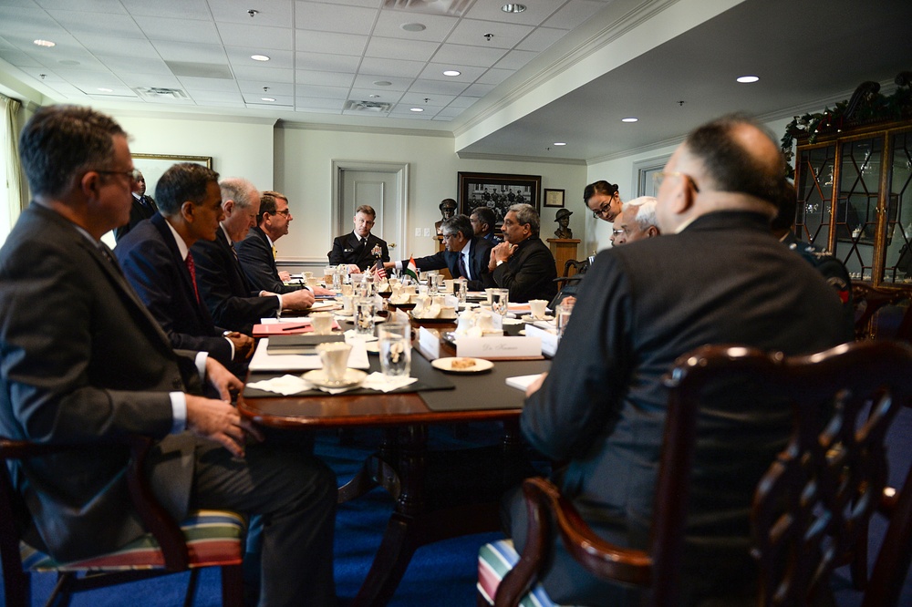 Secretary of defense and India's MoD Manohar Parrikar have a bilateral meting