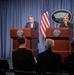 Secretary of defense and India's MoD Manohar Parrikar conduct a joint press conference