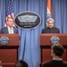 Secretary of defense and India's MoD Manohar Parrikar conduct a joint press conference
