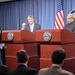 Secretary of defense and India's MoD Manohar Parrikar conduct a joint press conference