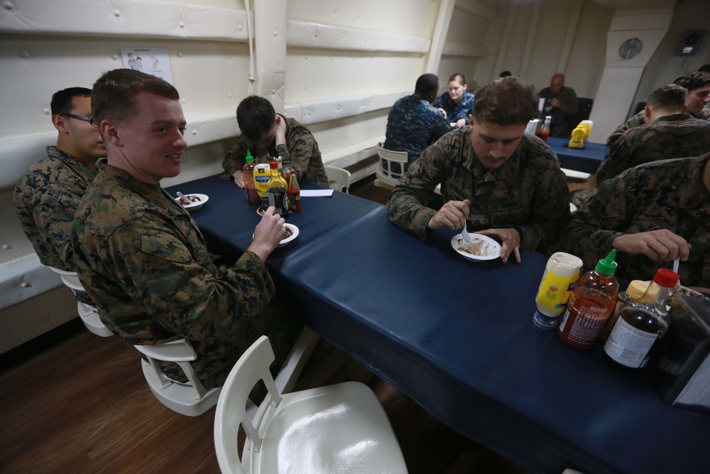 U.S. Marines and families enjoy an ice cream social