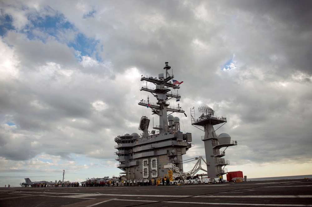 Secretary of defense tours USS Dwight D. Eisenhower with Indian minister of defense