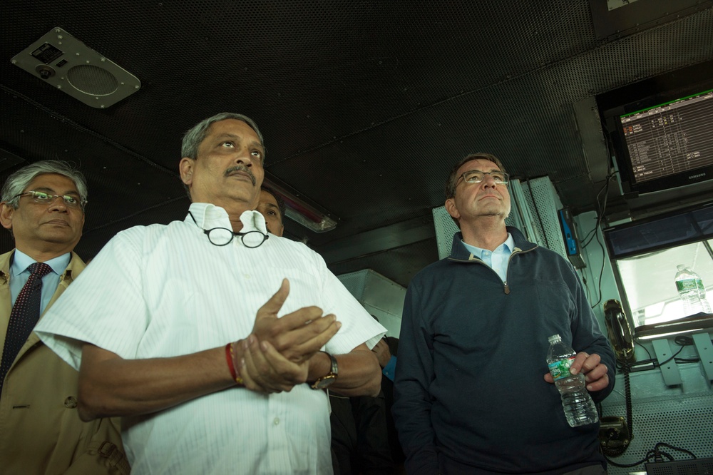 Secretary of defense tours USS Dwight D. Eisenhower with Indian minister of defense