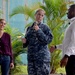 Information Systems Technician 1st Class Amanda Faust demonstrates proper bystander-intervention techniques with actors from Pure Praxis during Sexual Assault and Prevention training at the Terror Club amphitheater in Singapore Dec. 15