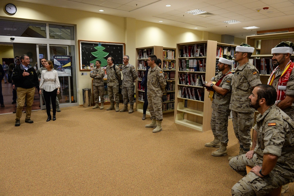 Secretary of defense and his wife, Stephanie, spoke with coalition troops on Incirlik Air Base, Turkey
