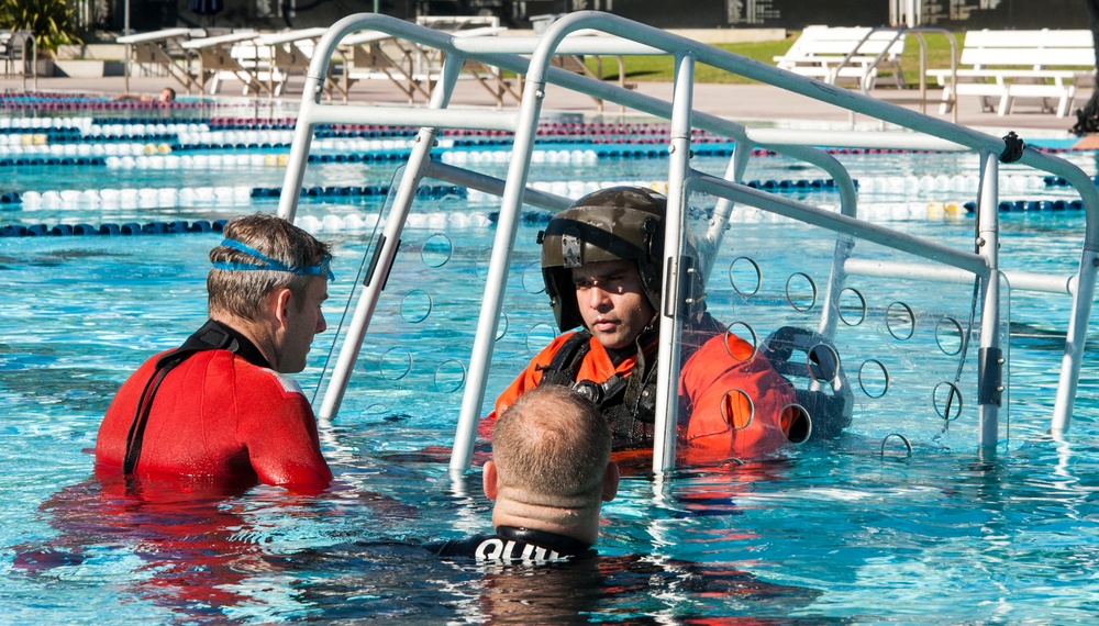 Coast Guard Air Station Los Angeles crew conducts emergency aircraft evacuation training