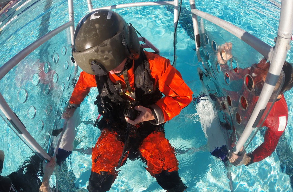 Coast Guard Air Station Los Angeles crew conducts emergency aircraft evacuation training