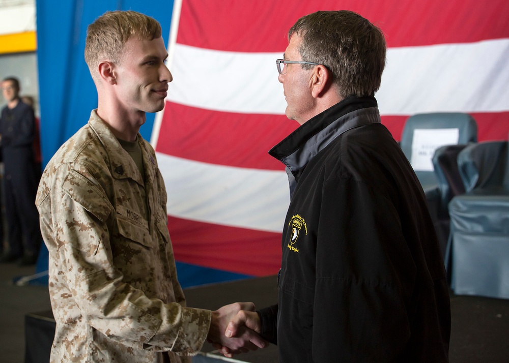 Secretary of defense visits USS Kearsarge