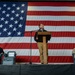 Secretary of defense addresses Sailors and Marines during an all-hands call in the hangar bay aboard the amphibious assault ship USS Kearsarge