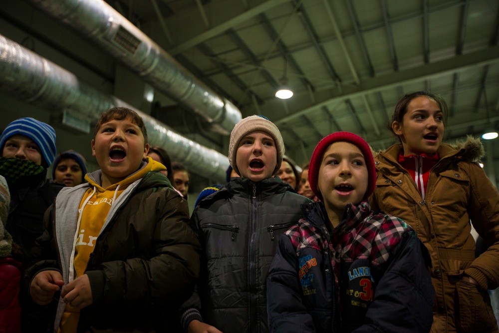 U.S. military members celebrate Christmas early with Romanian children