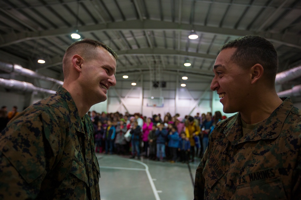 U.S. military members celebrate Christmas early with Romanian children