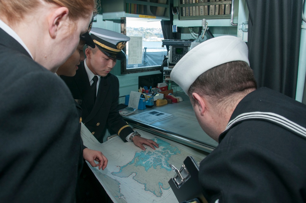 US Navy and Japan Maritime Self-Defense Force Sailors conduct sister ship tours