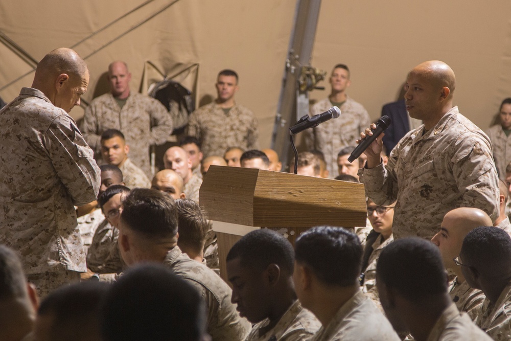 Commandant of the Marine Corps addresses Marines and Sailors from SPMAGTF-CR-CC