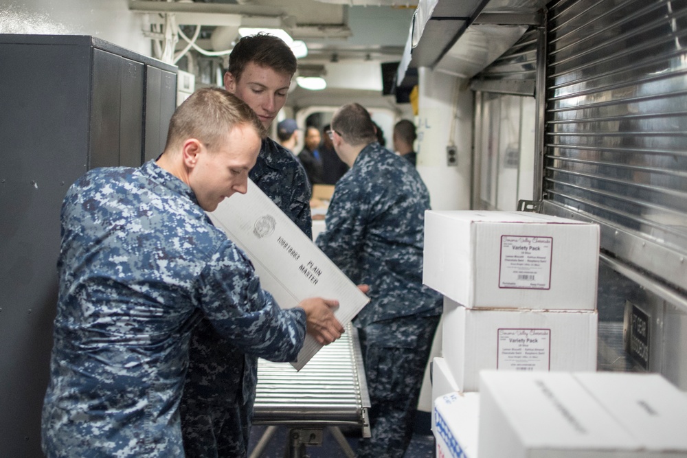 Loading stores onto USS Bonhomme Richard