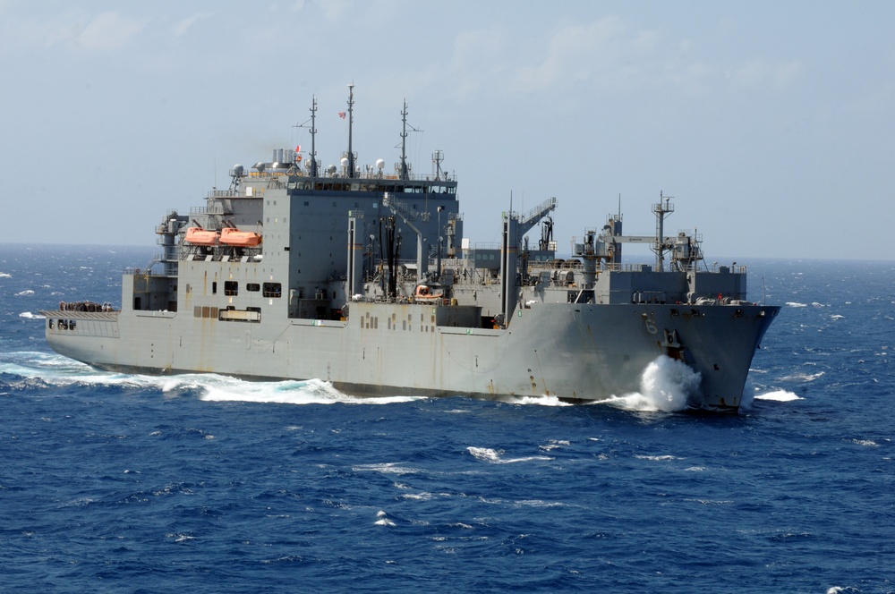 USS Emory S. Land vertical replenishment and a refueling at sea