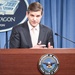 Pentagon Press Secretary Peter Cook conducts a press briefing with reporters at the Pentagon