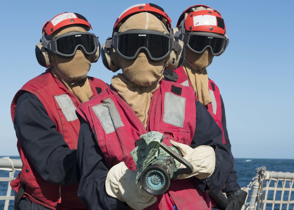 USS Bulkeley flight deck fire drill