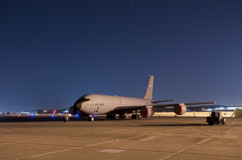 171st Air Refueling Wing KC-135 at night