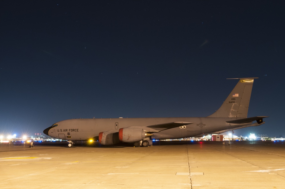 171st Air Refueling Wing KC-135 at night