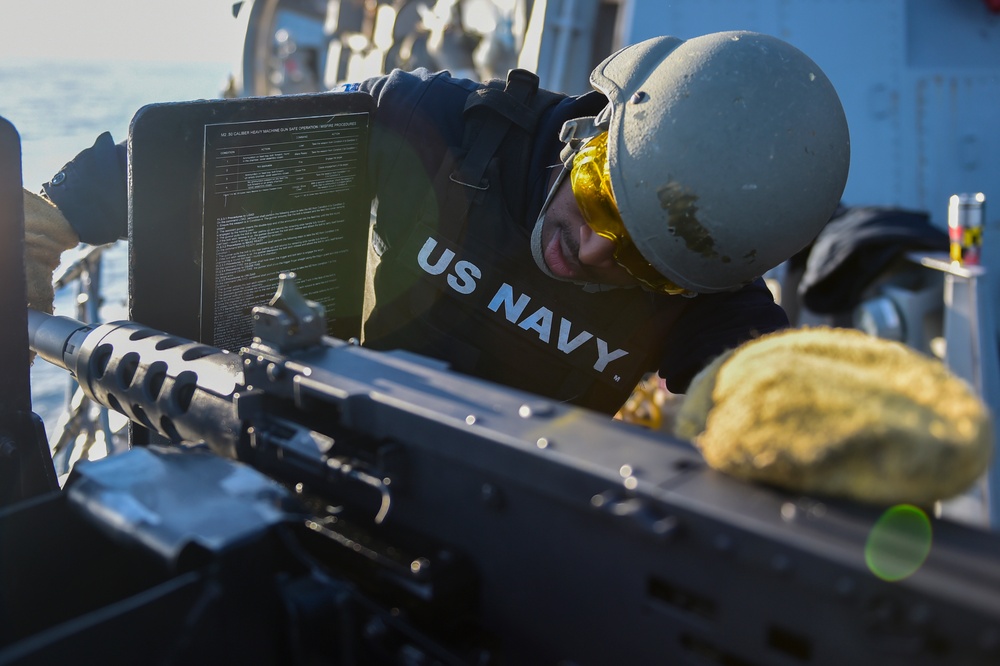 Crew-served weapons shoot aboard USS Carney