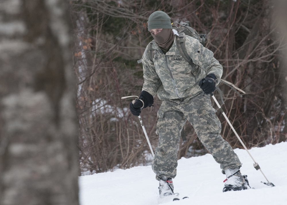 Soldiers ski during mountain skills training