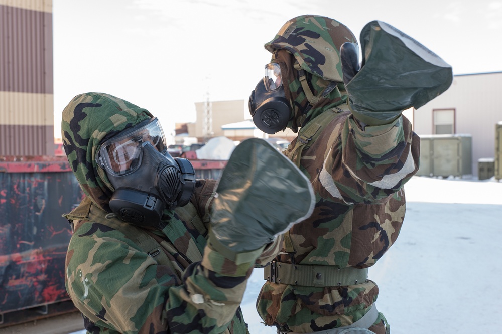 Airmen practice decon during local chemical exercise