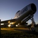 Static display aircraft at sunrise