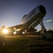 Static display aircraft at sunrise