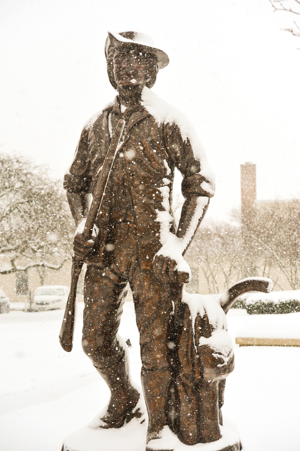 Ohio National Guard Minuteman stands guard during winter squall