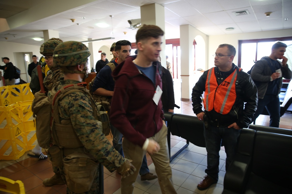 SPMAGTF-CR-AF Marines, sailors work with NAS Sigonella during evacuation control center exercise