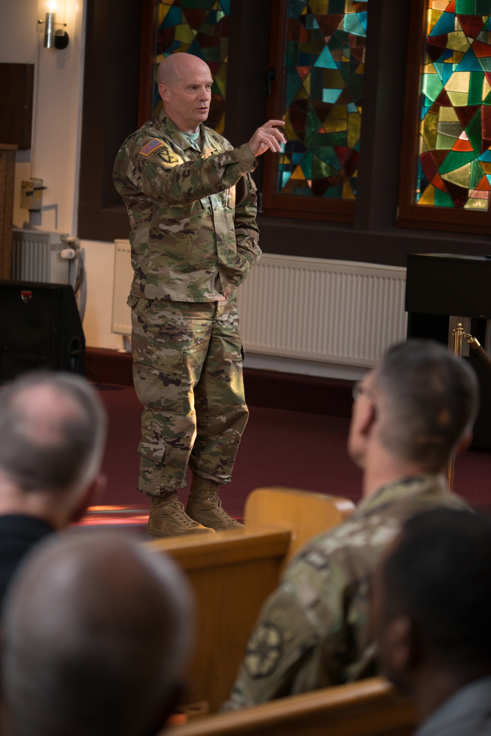 Lt. Gen. Kenneth R. Dahl, Commander IMCOM, speaks to USAG Stuttgart community