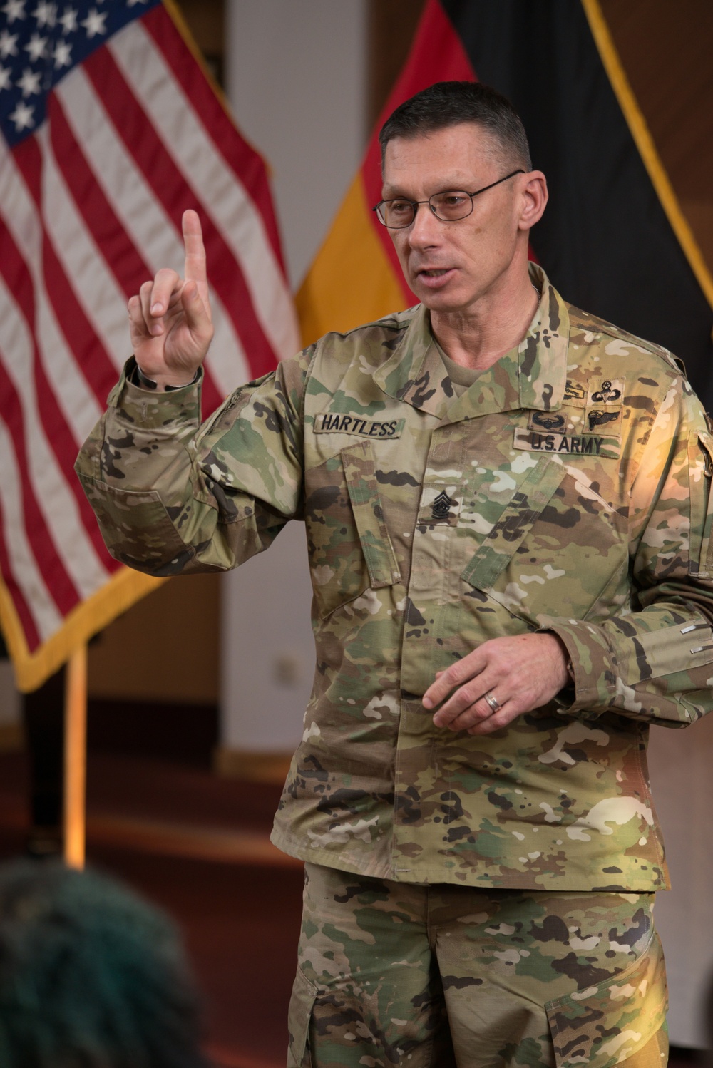 Lt. Gen. Kenneth R. Dahl, Commander IMCOM, speaks to USAG Stuttgart community