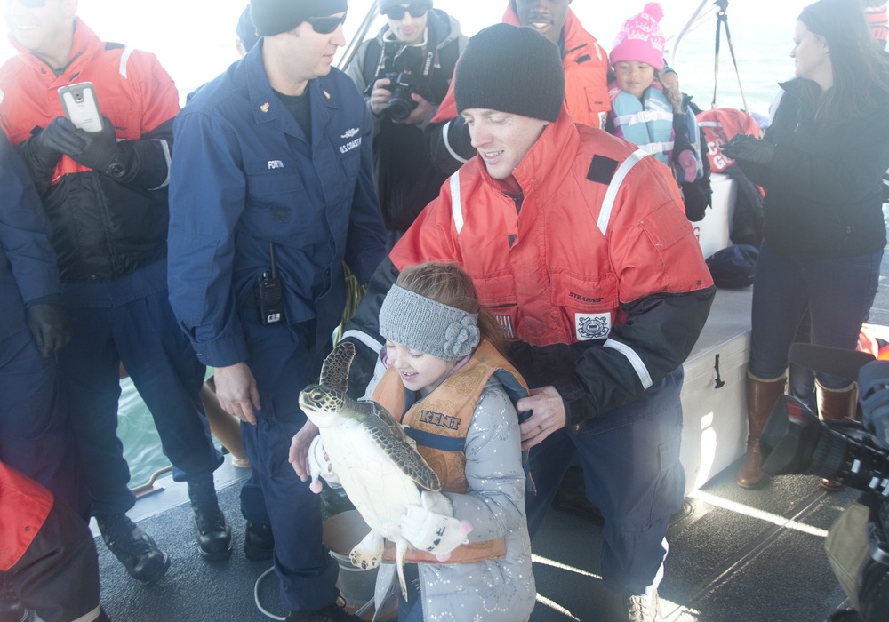 Coast Guard Cutter Cushing crew helps release 130 turtles