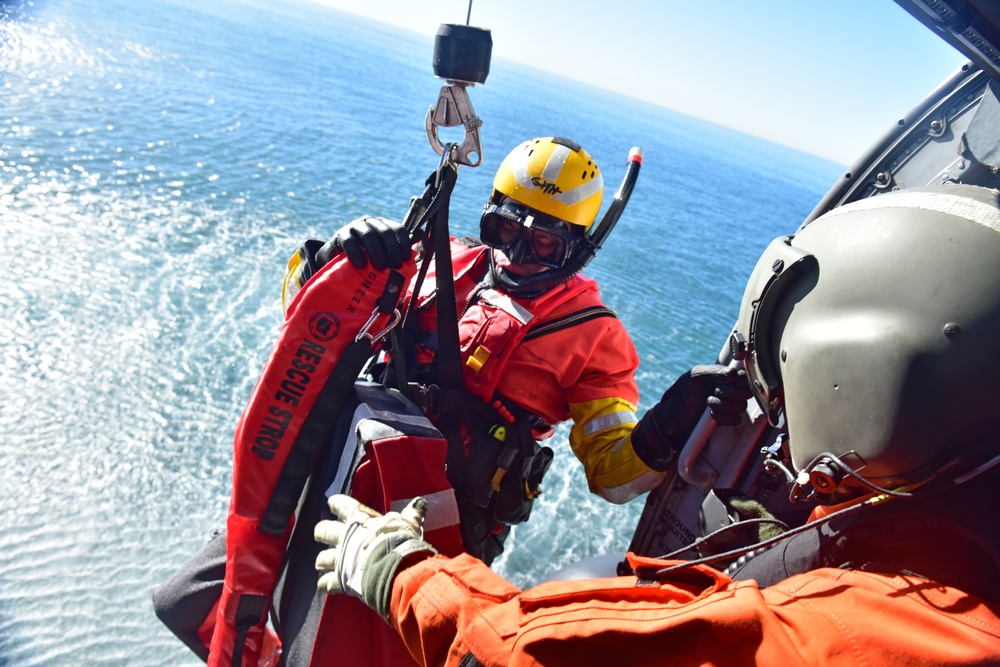 Rescue swimmer hoist training