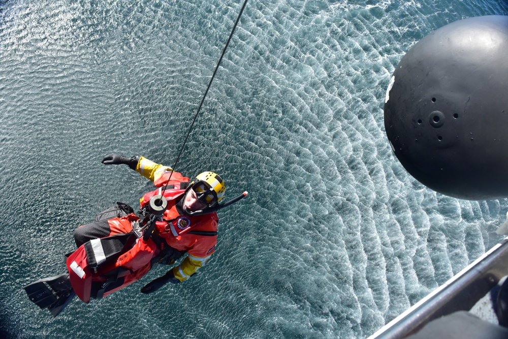 Rescue swimmer hoist training