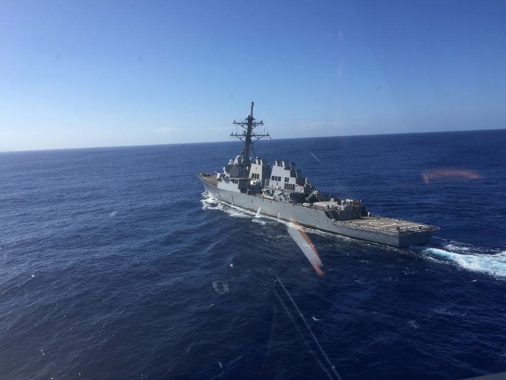 Coast Guard swaps out Coast Guard liaison officers aboard Navy DDG off the North Shore of Oahu
