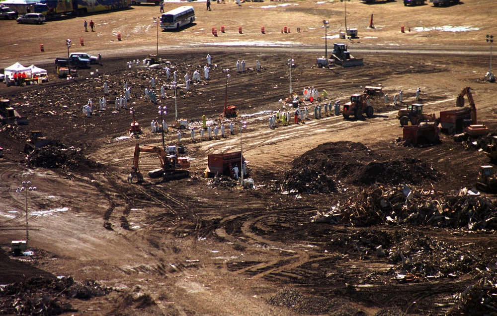 Aerial views of Ground Zero and Fresh Kills Landfill