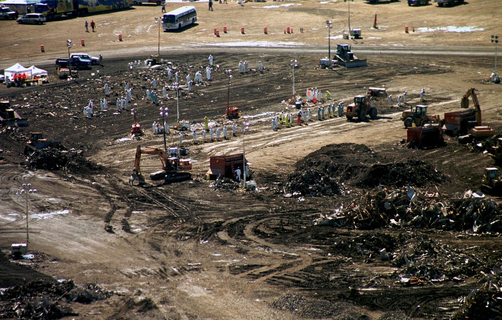 Aerial views of Ground Zero and Fresh Kills Landfill