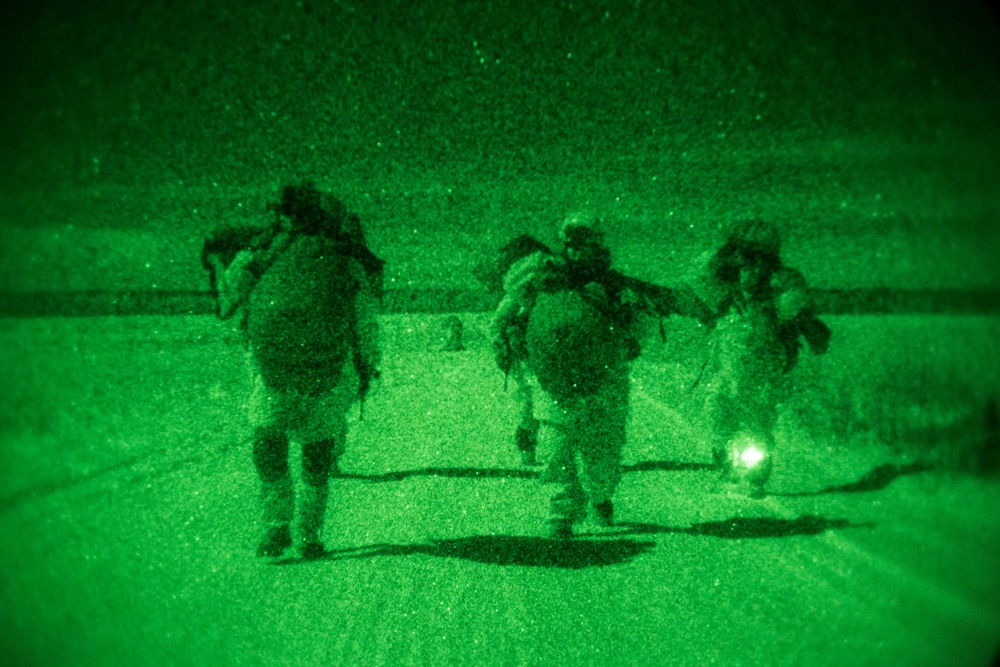 Spartan paratroopers conduct night jump operations