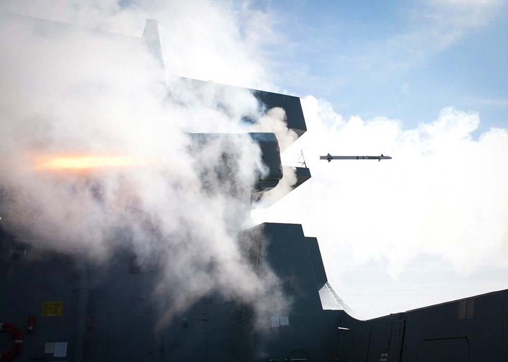 USS New Orleans fires Rolling Airframe Missile