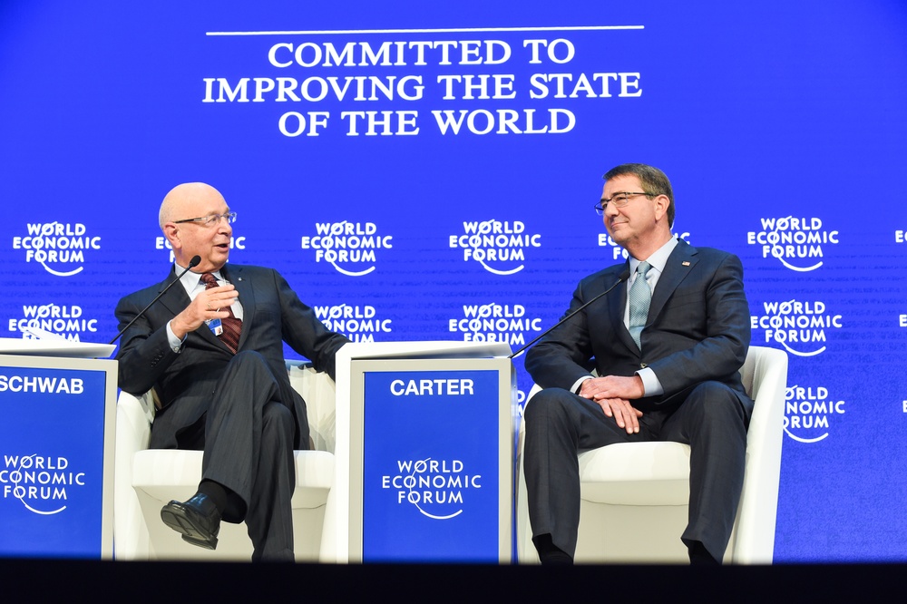 Secretary of defense speaks with Klaus Schwab