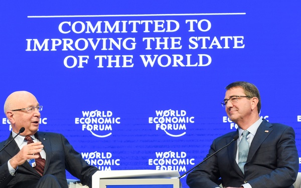 Secretary of defense speaks with Klaus Schwab