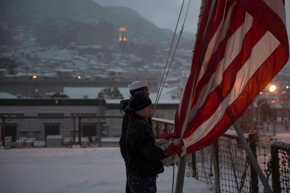 USS Ashland’s evening colors ceremony