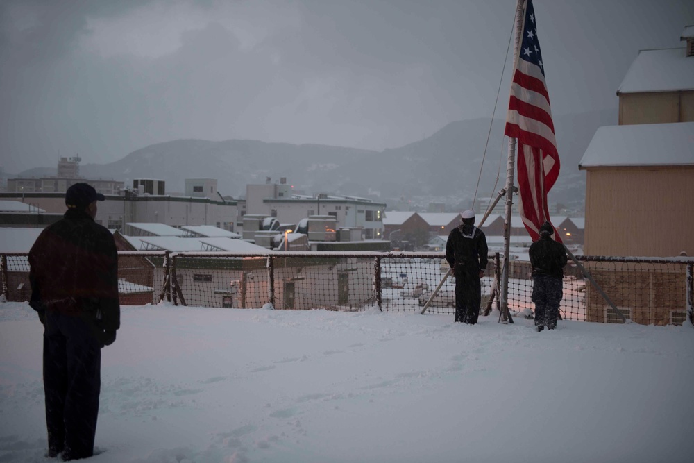 USS Ashland’s evening colors ceremony