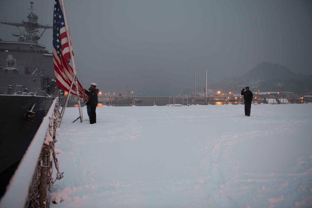 USS Ashland’s evening colors ceremony